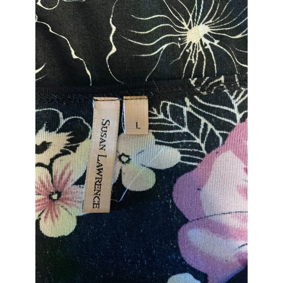Susan Lawrence Womens Short Sleeve Black  Floral‎ Top Size L - Picture 5 of 7